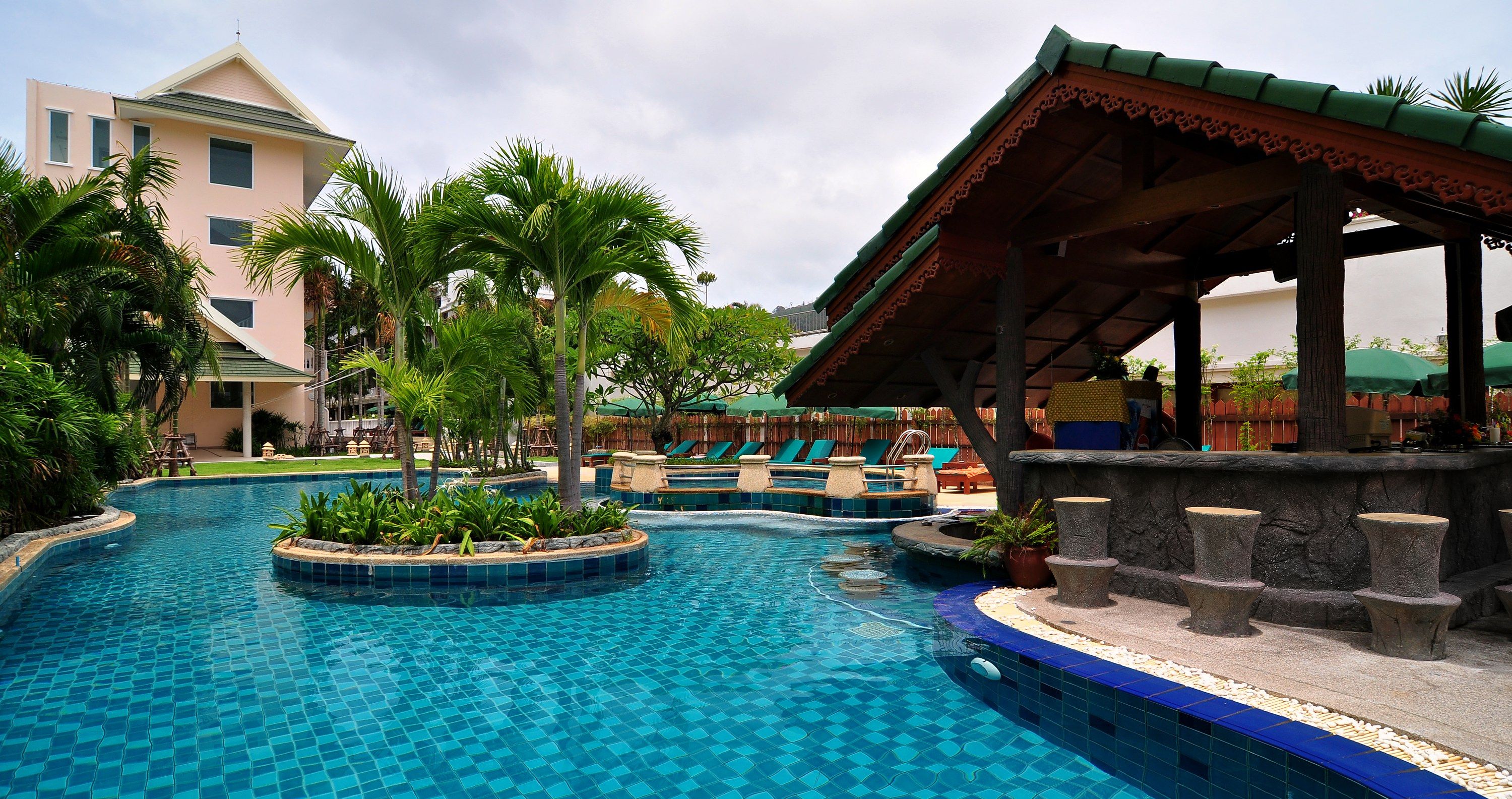 The pool and its Thai-style swim-up bar